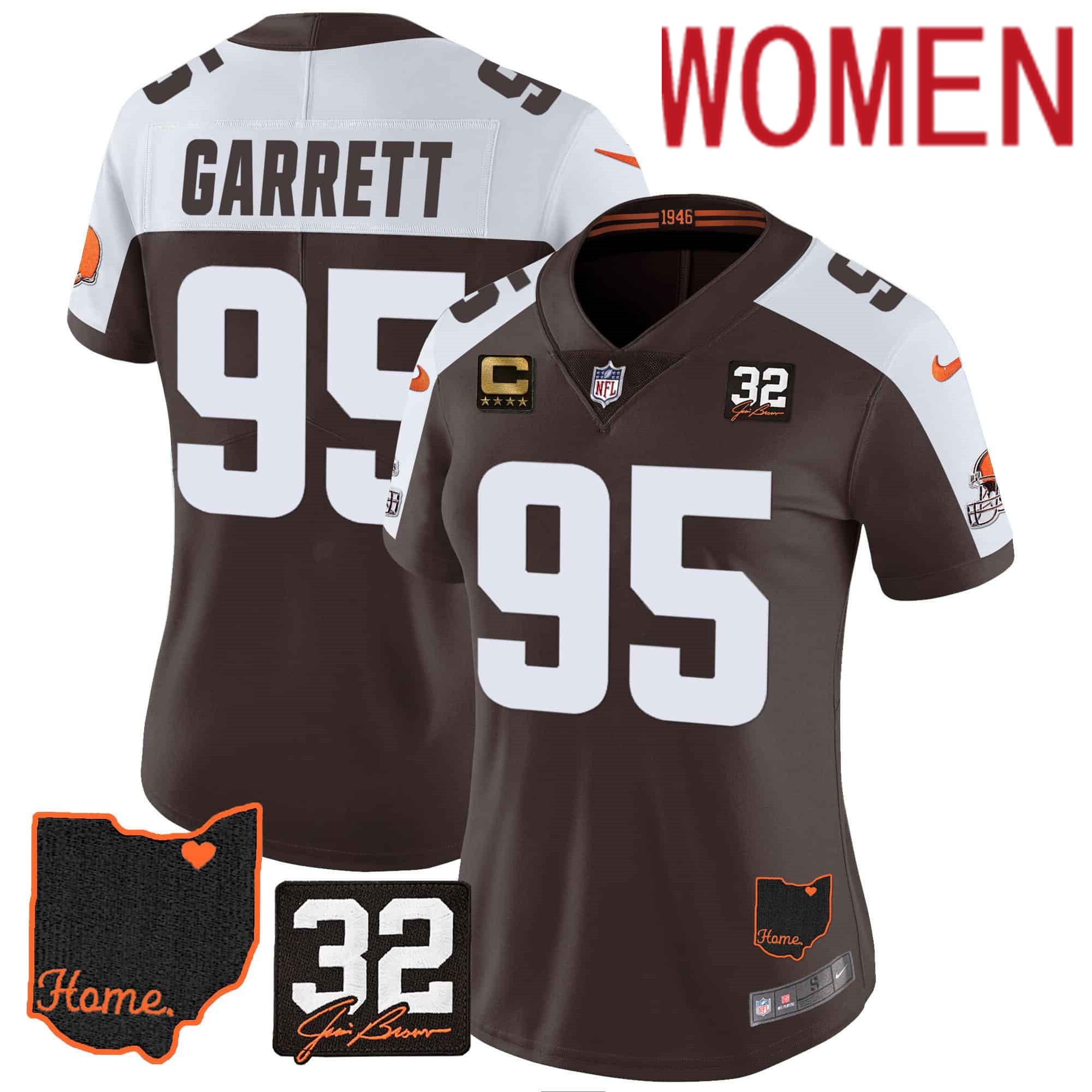 Women Cleveland Browns #95 Garrett Brown Memorial Home Patch 2024 Nike NFL Jersey